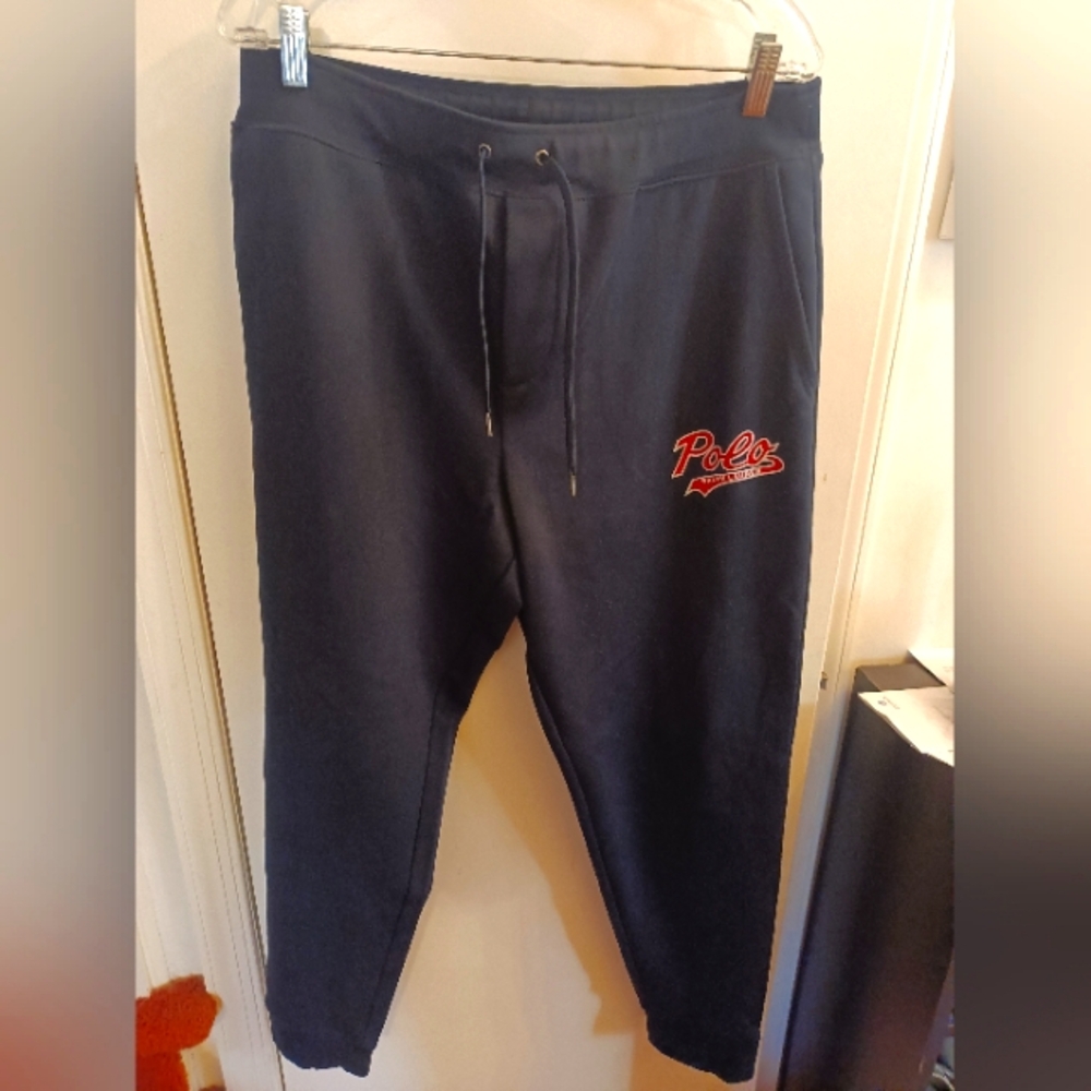Polo Ralph Lauren Men's Large Navy Double Knit Script Patch Joggers